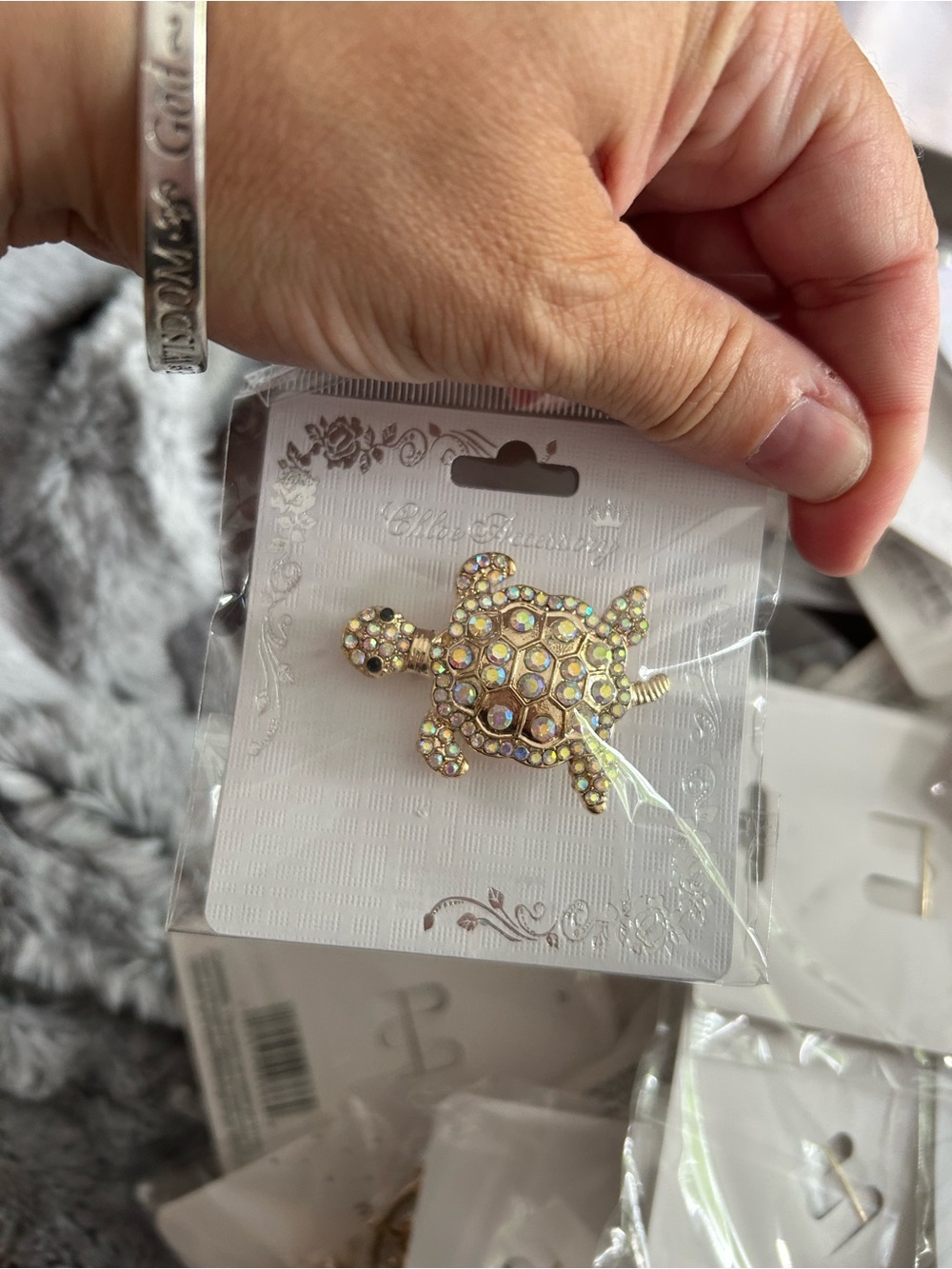 4/$50 Turtle Crystal Brooch - Gold Tone